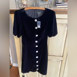 J Crew Button Jeweled Black Velvet Mini Dress NEW